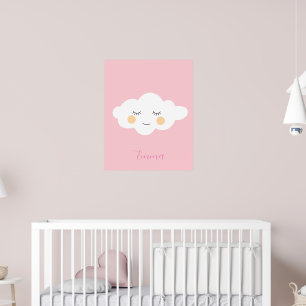 Baby Name Sleepy Kawaii Cloud Pastel Pink Poster