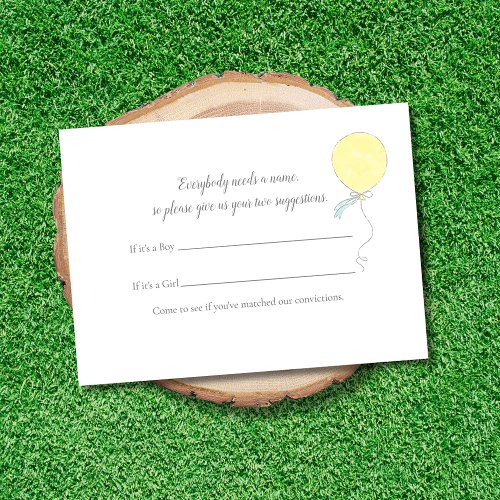 Baby Name Suggestion Baby Sprinkle Yellow Balloon Enclosure Card