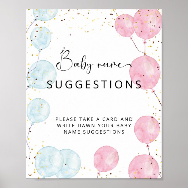 Baby Name Suggestions Gender Reveal Poster (Front)