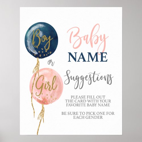 Baby Name Suggestions Gender Reveal Poster