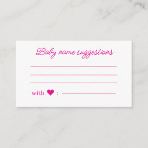 Baby name suggestions, pink minimalist baby shower enclosure card