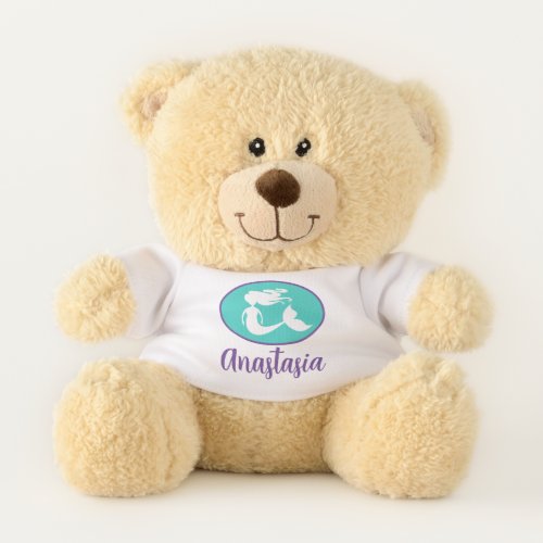 Baby name teddy bear with mermaid t shirt