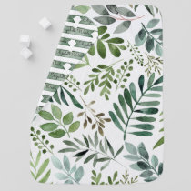 Baby Name - Watercolor Botanical Leaves Pattern  Blanket