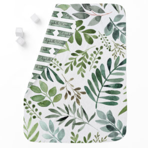 Baby Name - Watercolor Botanical Leaves Pattern  Blanket