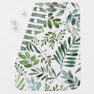 Baby Name - Watercolor Botanical Leaves Pattern  Blanket