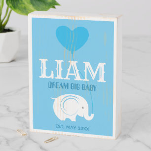 Baby Name Wood Box Sign with Elephant for Boy