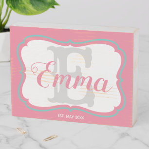 Baby Name Wood Box Sign with Elephant for Girl