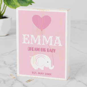 Baby Name Wood Box Sign with Elephant for Girl