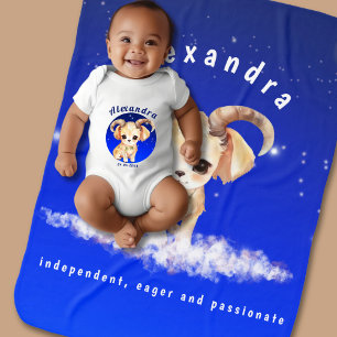 Baby Name Zodiac Aries Cute Watercolor Blue sky Baby Blanket