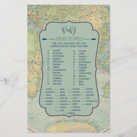 Baby Names Around the World Baby Shower Game (Front)