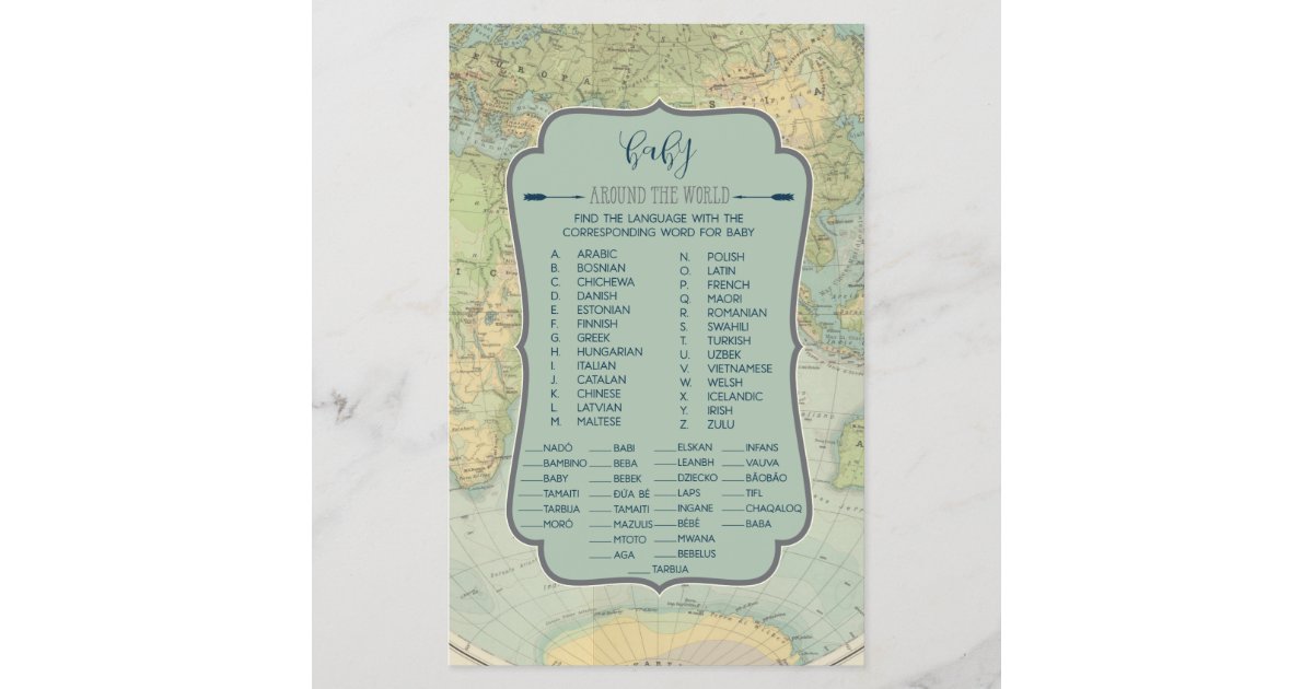 Baby Names Around The World Baby Shower Game Zazzle Com
