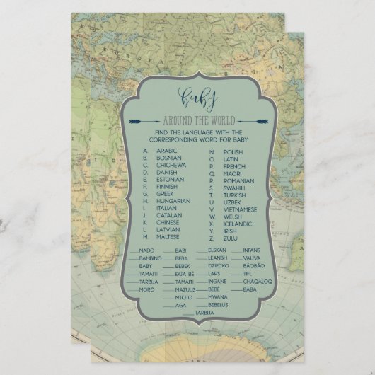 Baby Names Around the World Baby Shower Game (Front/Back)