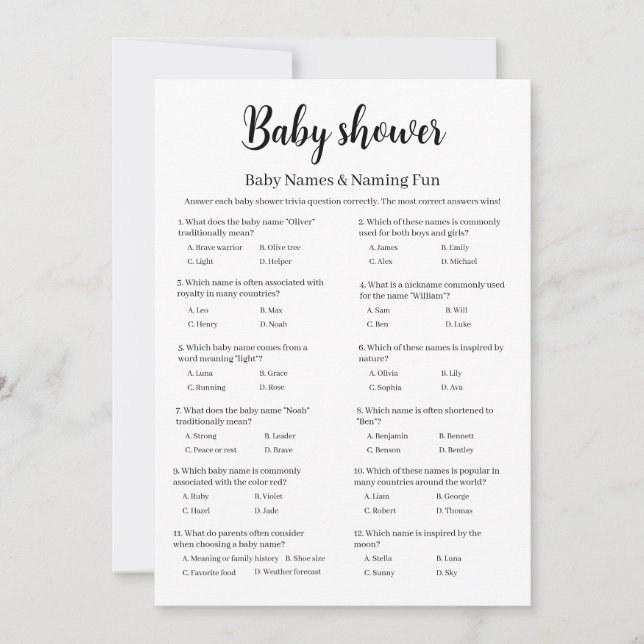 Baby Names Baby Shower Game, Baby Names Printable, Invitation (Front)