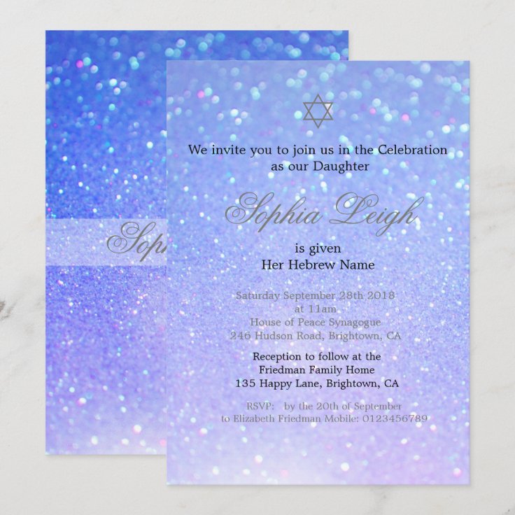 Baby Naming Ceremony Hebrew Girl Glitter Invitation Zazzle