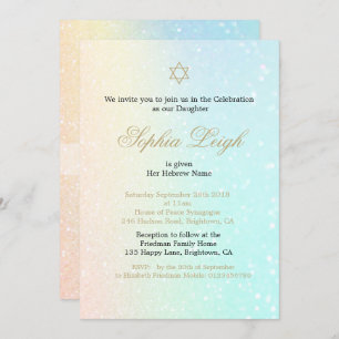 Baby Naming Ceremony Hebrew Girl Pink Glitter Invitation