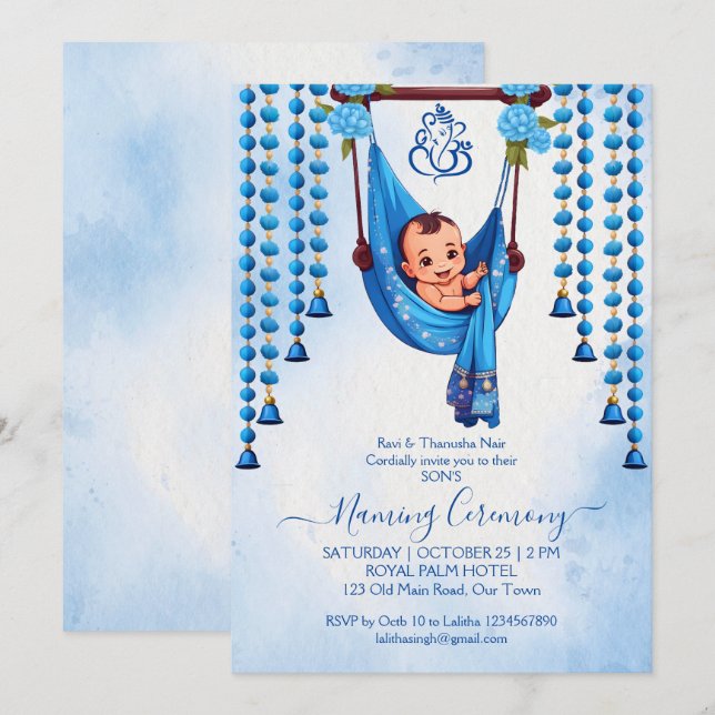 Baby Naming Cradle Indian Ceremony blue template Zazzle