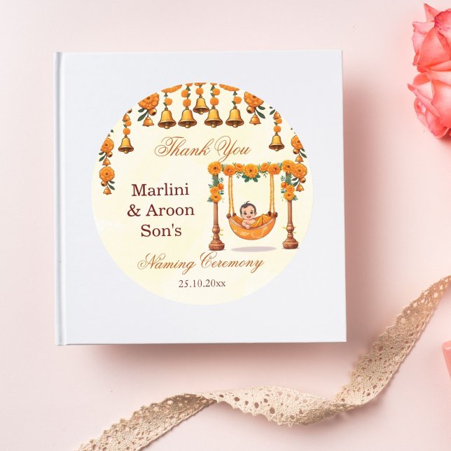 Baby Naming Cradle Indian Ceremony favor Classic Round Sticker (Baby naming cradle namkaran ceremony favor gift thank you stickers cute baby marigold cradle sticker)