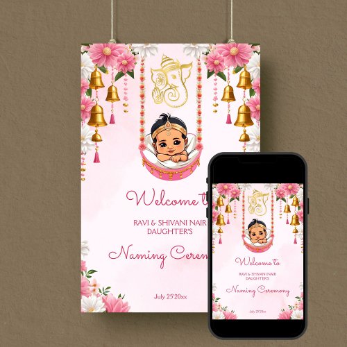 Baby Naming Cradle Indian Ceremony pink welcome Poster