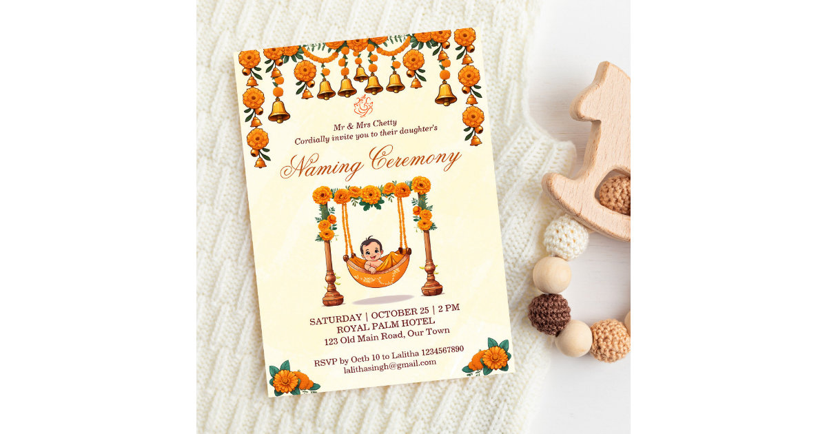 Baby Naming Cradle Indian Ceremony template | Zazzle