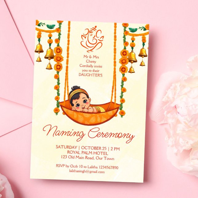 Baby Naming Cradle Indian Ceremony template (Baby Naming Cradle Hindu Ceremony editable template invitation digital download Namkarana invitation)