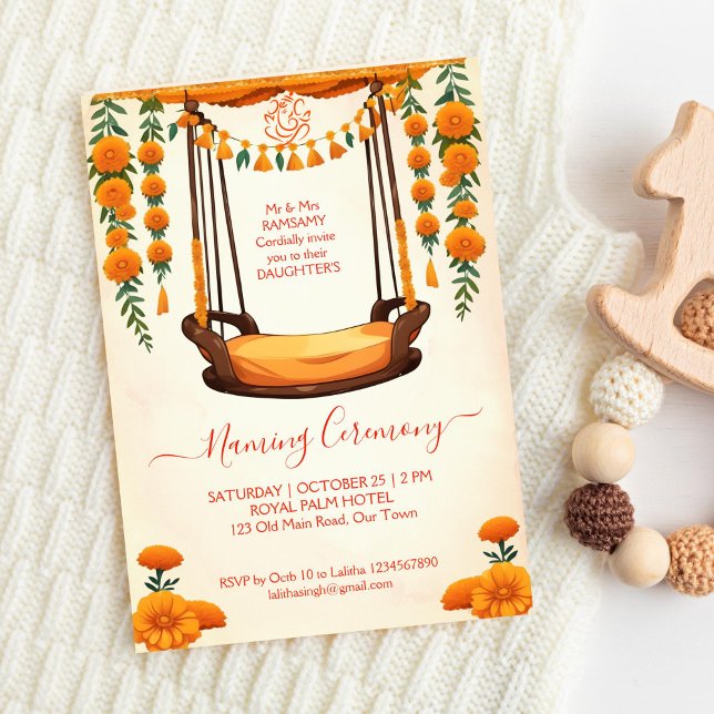 Baby Naming Cradle Indian Ceremony template (Baby Naming Cradle Indian Ceremony template invitation digital download marigold decor baby Namkaran)