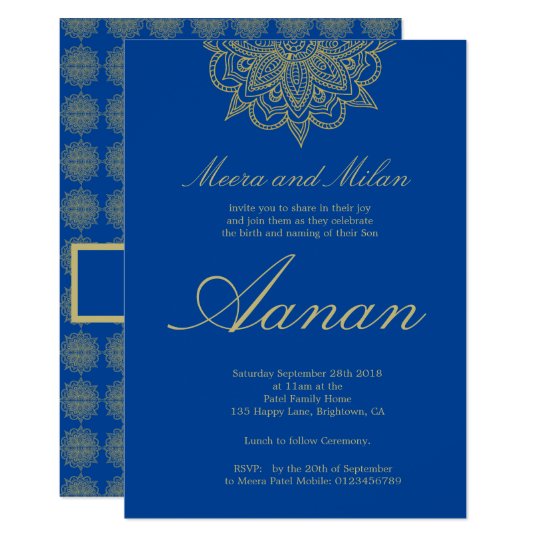 Baby Naming Hindu Namkaran Ceremony Blue Invitation