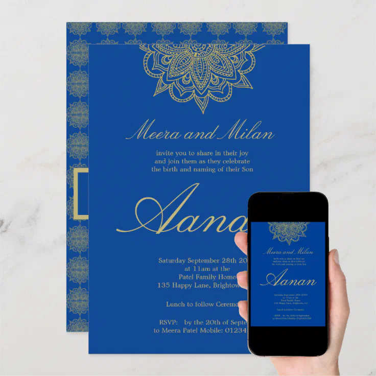 Baby Naming Hindu Namkaran Ceremony Blue Invitation Zazzle