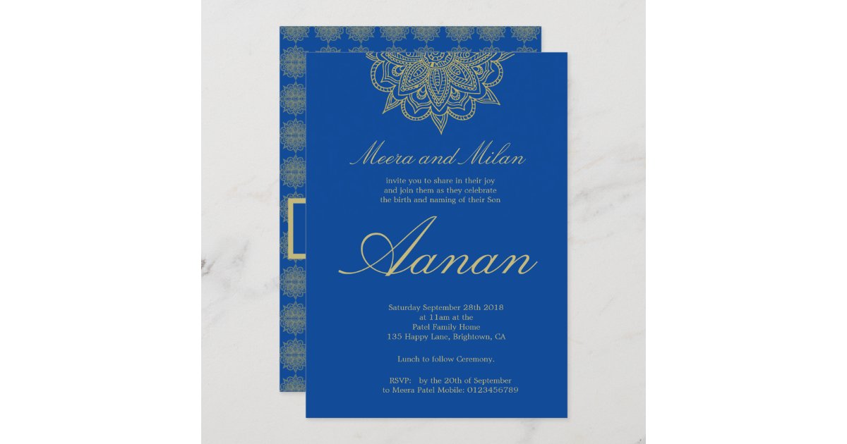 Baby Naming Hindu Namkaran Ceremony Blue Invitation Zazzle