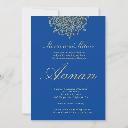 Baby Naming Hindu Namkaran Ceremony Blue Invitation Zazzle