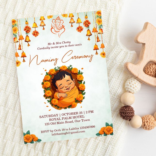 Baby Naming Namkaran Cradle Ceremony template (Namkaran Baby Naming Cradle Ceremony editable template invitation digital download cute baby marigol)
