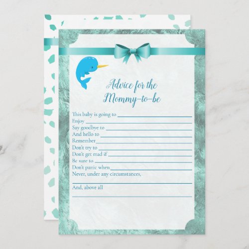 Baby Narwhal Advice For Mommy Baby Shower Game Invitation