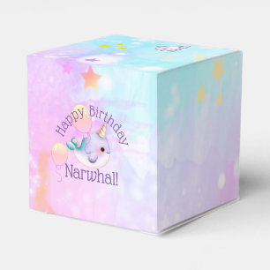 Baby Narwhal Birthday Personalized Watercolor Favor Boxes