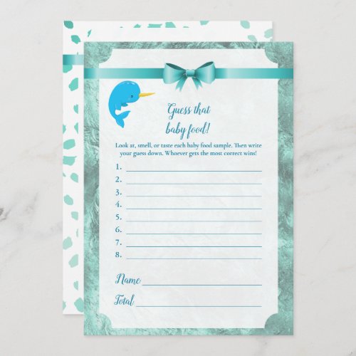 Baby Narwhal Guess That Baby Food Baby Shower Game Invitation