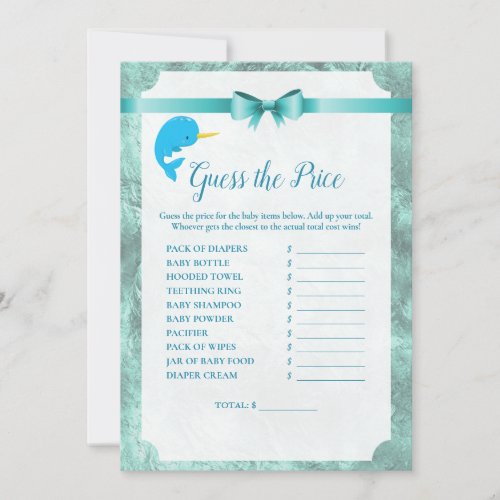 Baby Narwhal Guess The Price Baby Shower Game Invitation