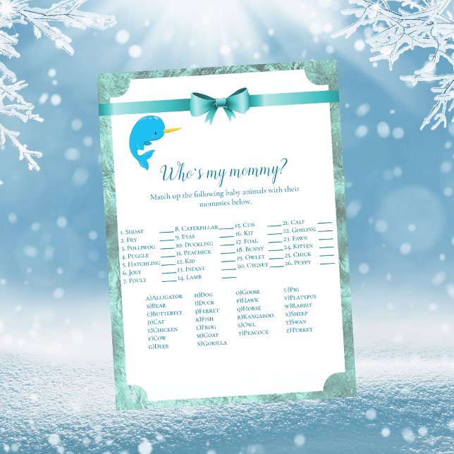 Baby Narwhal Who's My Mommy Baby Shower Game Invitation (Creator Uploaded)