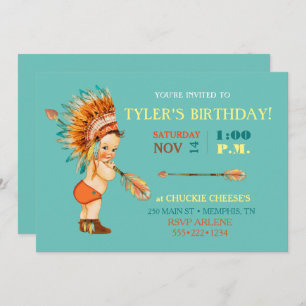 Baby Native Tribal Headdress Moccasins Invitation