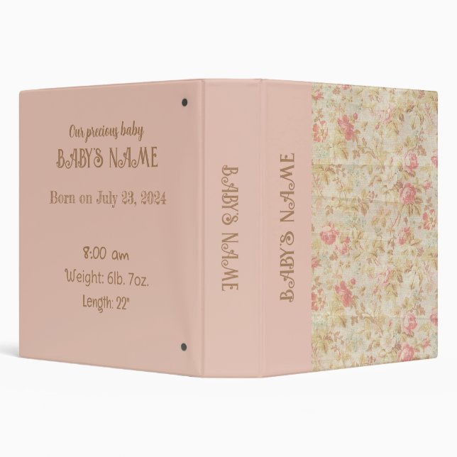 Baby Neutral Boho Photo Album Customizable  3 Ring Binder (Background)