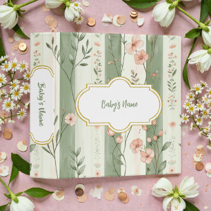Baby Neutral Olive Green Floral Baby Photos 3 Ring Binder
