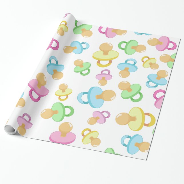Baby Neutral Pacifier Custom Shower Gift Wrapping Paper (Unrolled)