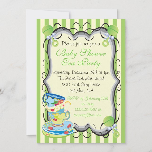 Baby Neutral Shower Victorian Tea Party Invitation (Front)