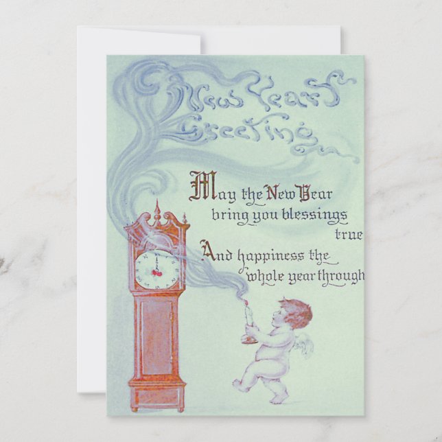 Baby New Year Cherub Angel Grandfather Clock Invitation (Front)