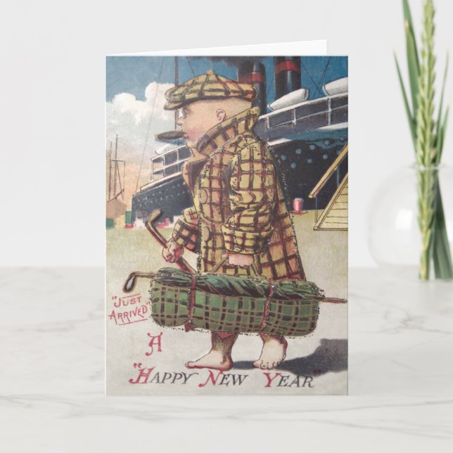 Baby New Year Cigar Golf Bag Ship Holiday Card (Front)