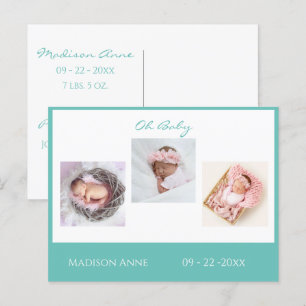 Baby Newborn Photo Green Gender Neutral Cute Birth Announcement Postcard