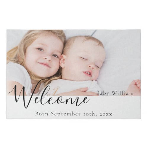 Baby newborn photo welcome name faux canvas print