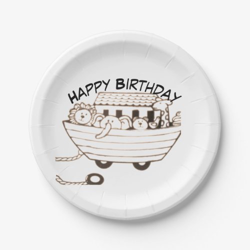 Baby Noah Ark with curved Happy Birthday design Paper Plates