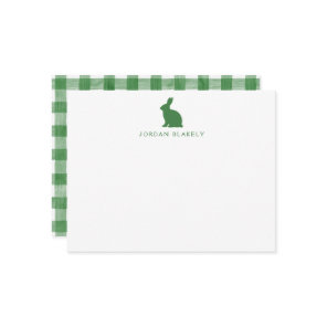 Baby Note Card, Green Bunny Gingham Flat Card