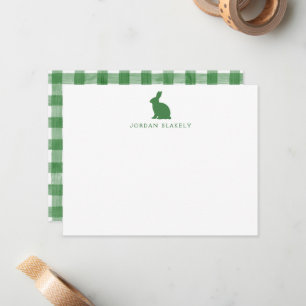 Baby Note Card, Green Bunny Gingham Flat Card