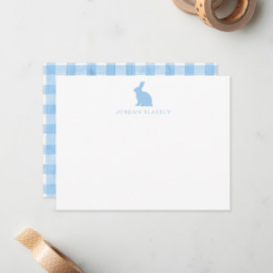Baby Note Card, Light Blue Bunny Gingham Flat Card