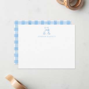 Baby Note Card, Light Blue Teddy Bear Gingham Flat Card
