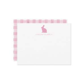 Baby Note Card, Light Pink Bunny Gingham Flat Card